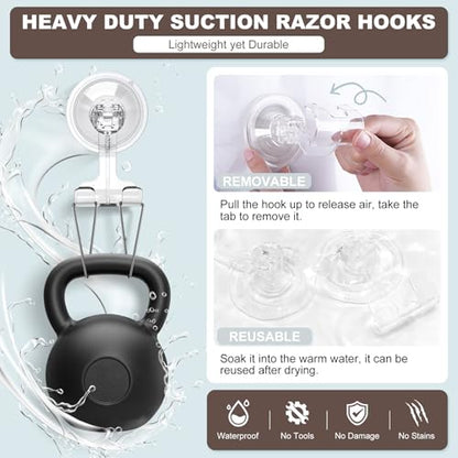 VIS'V Shower Suction Cup Razor Holder for His and Hers, Clear, 2 Pcs | Removable and Reusable, Clear Invisible Design, Locking Suction Technology, Dual Vacuum Suction, Fit for Smooth Flat Surfaces