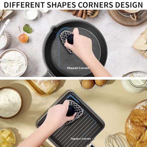 Cast Iron Scrubber with Handle 316 Dish Cast Cleaner Chainmail Scrubber for Pan Skillet Iron Scrub Brush Steel Wool Scrubber Cleaning Kit (1 Scrub + 1 Scraper) - color: Black 02