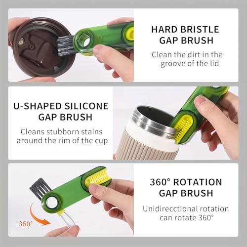 3-in-1 Lid Gap Cleaning Brush Multi-Functional Tool with Silicone Cup Holder Brush for Travel Mugs, Bottle Lids, Cups, Gray - color: Gray