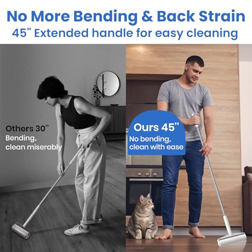 Large Lint Roller for Floors Carpet Furniture Bed – 9.45" Wide Extra Sticky Pet Hair Remover, 4 Refills 360 Sheets Value Pack, Long Handle for No-Bending Cleaning –Ideal for Dog Cat Owners Homes - size: A: 1 Roller + 4 Refills (360 Sheets Total)