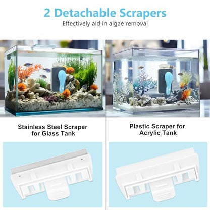 fishkeeper Aquarium Magnetic Glass Cleaner, Fish Tank Algae Magnet Cleaning Tool with Algae Scraper for Glass Aquariums Tank, Floating Scrubber Brush, 2 Detachable Scrapers, Large - size: L for Glass Thickness：1/4"-5/8"