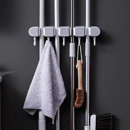 Broom Mop Holder Wall Mount Heavy Duty Tool Organizer for Home Kitchen Garage Bathroom with 4 Racks 5 Hooks