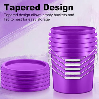 Tioncy 10 Pcs 2 Gallon Plastic Bucket with Lid Heavy Duty 2 Gallon Bucket Pail with Lid Handle for Storage Container Home Household Cleaning (Purple) - color: Purple