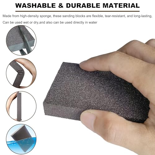 4 Pack Hand Sanding Sponge Set -120 220 320 400 Grit- Coarse Medium Fine Grit Sanding Block, Sander Sponges for Wood-Working Drywall Metal, Washable and Reusable Sponge for Rust Removal Polishing - size: 4 Pack