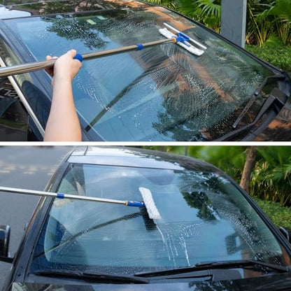 Squeegee for Window Cleaning with Extendable Pole, 53" 2-in-1 Window Cleaning Tool Kit, Shower Squeegee with Long Handle, Indoor/Outdoor High Window Cleaning-Two Pads - size: 53"