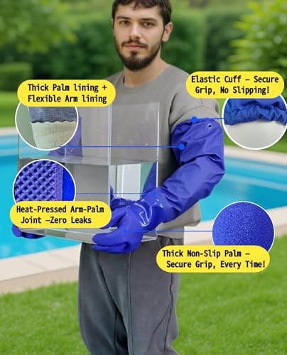 LIICHAAO 2 Pairs-Long waterproof gloves,Cleaning Poison ivy gloves,Aquarium pool,Long elbow Resistant Abrasion (2 Pairs Matching style (XL))