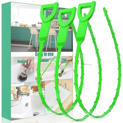 Longer Drain Clog Remover Sink Snake: 3 Pcs Hair Remover Tools for Shower Bath and Bathtub（25in Longer Size）