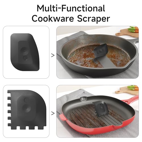 SUBEKYU Cast Iron Scrubber with Silicone Handle, Stainless Steel Skillet Cleaner for Cast Iron Pans (Pink Scrubber + Scraper) - color: Pink Scrubber + Scraper