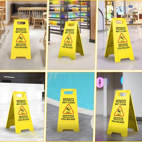 XPCARE Wet Floor Sign，Collapsible Bilingual Caution Wet Floor Sign, Double-Sided A-Frame Safety Caution Signs Commercial, 17.5 Inches, Yellow(2 PACK)