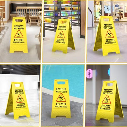 XPCARE Wet Floor Sign，Collapsible Bilingual Caution Wet Floor Sign, Double-Sided A-Frame Safety Caution Signs Commercial, 17.5 Inches, Yellow(2 PACK)