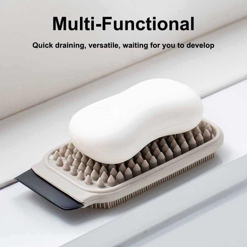 Silicone Dish Scrubber, Vegetable Brush, 2-in-1 Scrubber and Scraper for Fruits, Vegetables and Kitchenware with Dual-Sided Comb&Scraper,Hanging Hole for Easy Storage (Gray) - color: Gray