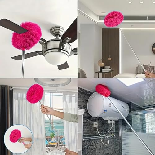 Duster Mop with Extension,Dust Mop Reusable Fan Cleaning Tool for Home, Car, Office, Blades, Windows, Glass Furniture，Rose Red - color: Rose Red