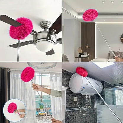Duster Mop with Extension,Dust Mop Reusable Fan Cleaning Tool for Home, Car, Office, Blades, Windows, Glass Furniture，Rose Red - color: Rose Red