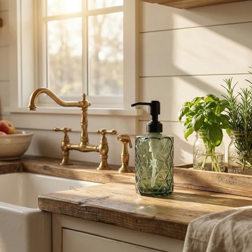 JASAI Forest Green Glass Soap Dispenser with Black Rustproof Pump, Refillable Small Soap Dispenser for Kitchen and Bathroom. - color: Forest Green