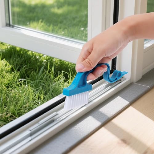 Window Track Cleaning Brush, Hand-held Magic Window Track Cleaning Tools, Ergonomic Handle, for Sliding Door, Sill, Multipurpose(Blue) - color: Blue