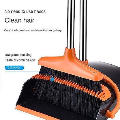 Upright Stand Up Broom and Dustpan Set for Home, Broom and Dustpan/Dustpan with Broom Combo with Long Handle for Home Kitchen Room Office Lobby Floor Use