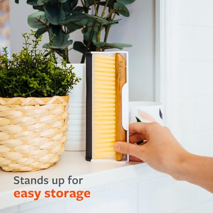 Full Circle Counter Clearer Sweep & Squeegee Tool, Countertop Sweep and Squeegee, Mini Portable Brush, Compact Storage, Sustainable Bamboo Handle