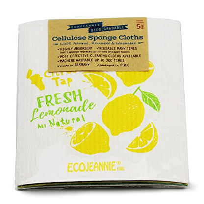 (5 Pack) Eco-Friendly German Cleaning Cloth 100% Biodegradable Cellulose Sponge Cloths, Kitchen Cloths, GMO-Free, Reusable - Made in Germany Packaged in P.R.C. - size: 5