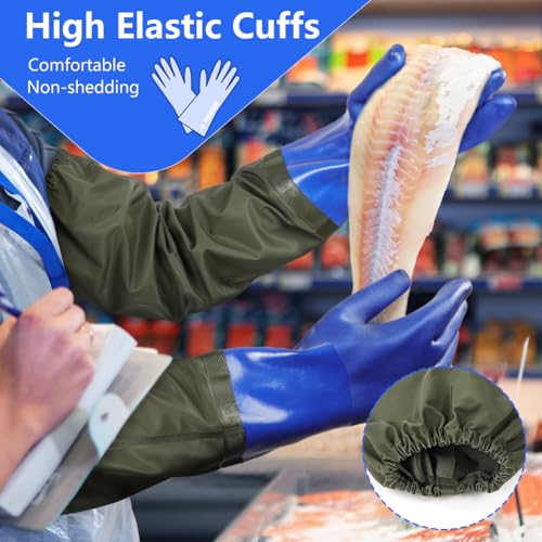 AUAUY 27" PVC Chemical Resistant Gloves, Rubber Gloves Heavy Duty, Waterproof Reusable Long Sleeve Glove for Cleaning - color: Blue