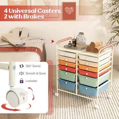 DREAMADE Rolling Cart with Storage Drawers, Utility Cart with Removable Plastic Drawers, Lockable Wheels, Art Cart for Classroom Organization Art Supplies Office Scrapbook (12 Drawers, Macaron) - color: Macaron, style: 12 Drawers
