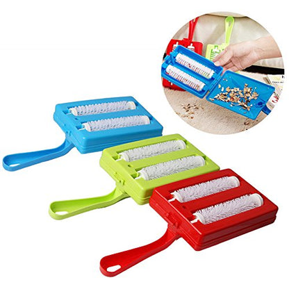 Carpet Sweeper Gadgets for Home, Twin Roller Type Multi-functional Hand-Held Brush Pet Hair Dust Scraps Paper Small Rubbish Cleaning with a Brush(Random)