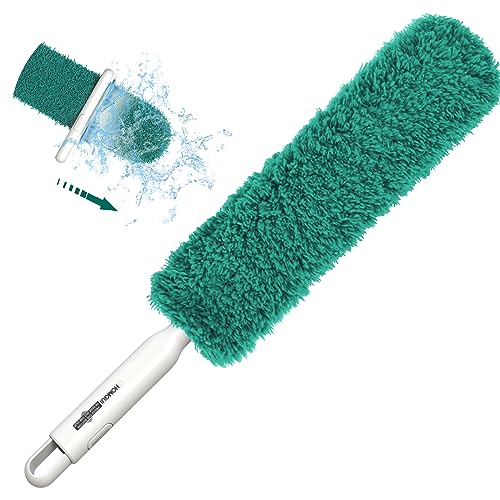 Microfiber Duster, Feather Duster, Dusters for Cleaning, Washable Dusters with Reusable Microfiber Head, Feather Dusters for Cleaning Cobweb, Blinds, Furniture, Cars-Green