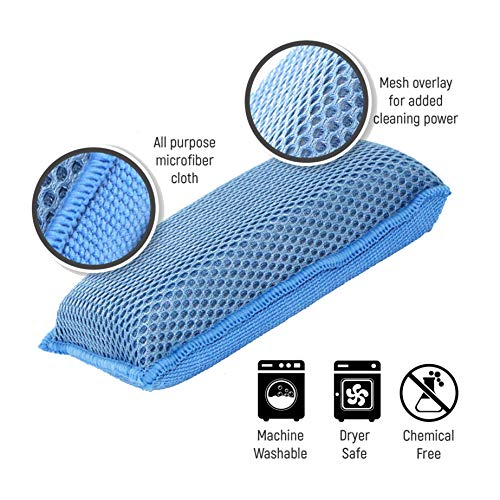 Miracle Microfiber Kitchen Sponge by Scrub-It (6 Pack) - Non-Scratch Heavy Duty Dishwashing Cleaning sponges- Machine Washable - (Blue) - color: Blue