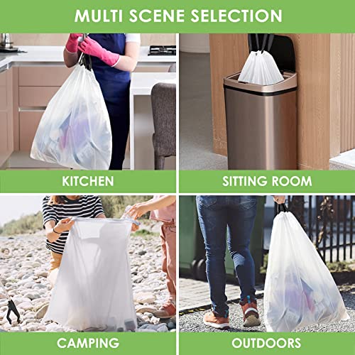 16 Gallon 132 Counts Strong Drawstring Trash Bags Garbage Bags by Teivio, Bathroom Trash Can Bin Liners, Plastic Bags for home office kitchen, White - style: 132-16Gallon-White