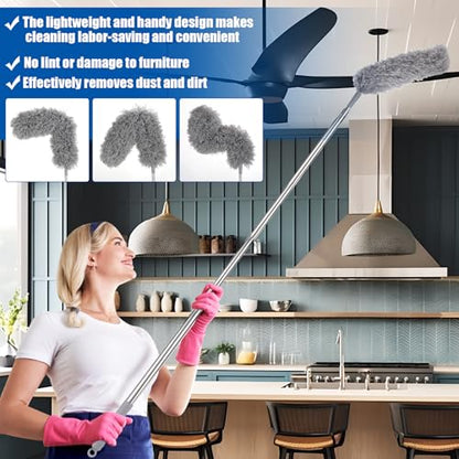 Feather Duster Set (4 Pieces), 30-100 inch Microfiber Retractable Gap Duster for Cleaning Ceilings, Furniture Refrigerators and Under Sofas | Bendable Head for Corner Cleaning, Washable Reusable Duster, Household Tool for Ceiling Furniture Under Sofa - co