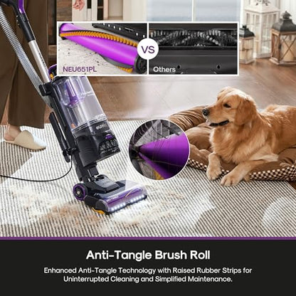 Eureka FlexReach Powerful Upright Vacuum Cleaner for Carpet and Hard Floor, Lift-Up Vacuum with Large Dust Cup, Anti-Tangle, NEU651PL, Purple - size: NEU651PL