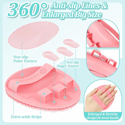 Silicone Back/Body/Face Scrubber & Lymphatic Contour Face Brush Set 4PCS, 13.4'' Soft Back Scrubber, 360° Anti-Slip Bath Glove, Unique Side-bristled Face Scrubber for All-Round Cleaning(Pink) - color: Pink*4