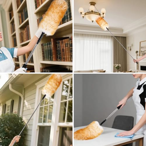 Extendable Cleaning Duster,66.9Inch Telescoping Feather Dusters with Stainless Steel Extension Pole for Cleaning High Ceiling Fan, High Ceilings,Furniture - size: 67.7inch