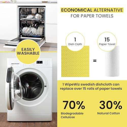 Swedish DishCloths - 10 Pack (Yellow), (German Material) Reusable Cellulose Sponge Cloth for Kitchen - Household, Highly Absorbent, No-Odor Dishcloth - color: 003 Yellow