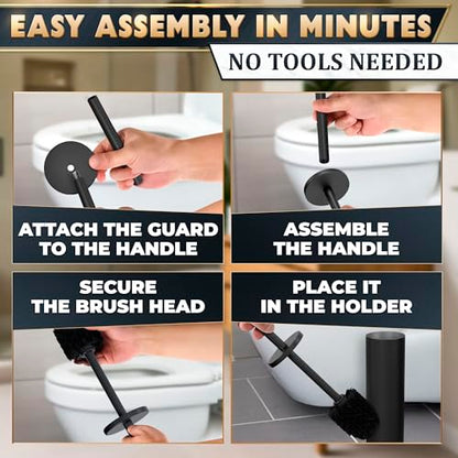 Black Toilet Brush and Holder Set - Scratch Resistant Black Toilet Bowl Brush and Holder with Soft Bristles Replaceable Head, Protection from Splashes, and Compact Design - for Effective Cleaning - color: Black
