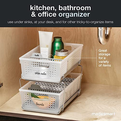 madesmart 2 Tier Bath Organizer, Undersink Storage with Sliding Drawers, for Cleaning Supplies, Pantry, Sponges, Bottles & Kitchen Essentials, Adjustable Dividers & Pull Out Sliding Baskets, Frost - size: 1-Pack