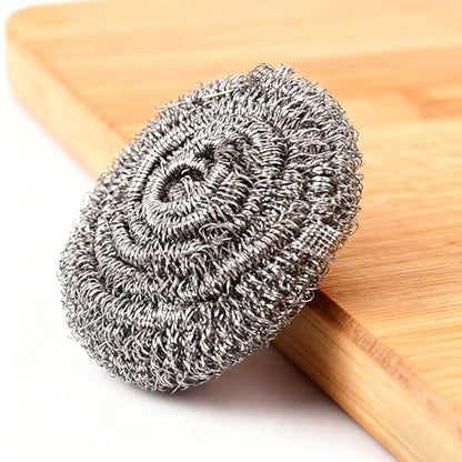 6-Pack Stainless Steel Scourers Heavy Duty Scrubber Pads 6cm x 2.5cm Metal Scouring Pads for Kitchen Cookware Grills Pans Oven Rust-Resistant Multipurpose Cleaning Pads for Tough Grease Burnt On Food