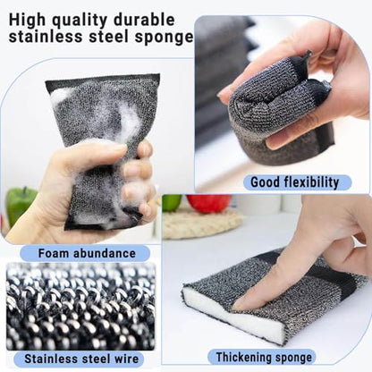 Steel Wool Scrubber Dish Sponges - Kitchen Scrubbing Pads Pot Scrubber for Kitchen Non Scratch, Soft and Fast sponges for Cleaning (6 Pack) - color: Black