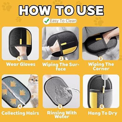 Pet Hair Removal Glove for Dogs & Cats – Upgraded Reusable Electrostatic Fur Remover Tool for Clothing, Furniture, Couch, Carpet, and Car Seats