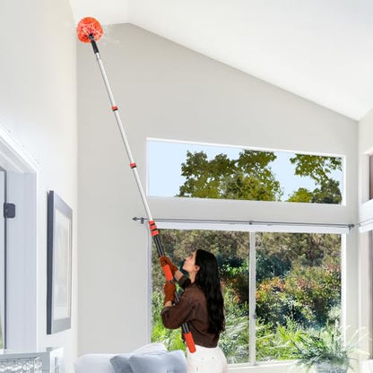 30FT Cobweb Duster with Extension Pole - High Reach Duster for High Ceilings & Outdoor Use - Telescoping Pole 5-24 Ft, Soft Bristles Cobweb Cleaner - 3/4" Acme Universal Thread - size: 24 FT