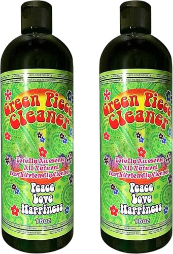 Green Piece® Glass Cleaner 2 Bottles (Made in USA) -16 oz and 5 Piece Mini Metal Nylon Tube Pipe Cleaner Brush Set with Keychain Ring Combo - style: 16 Fl Oz (Pack of 2) + 5 Piece Nylon Tube