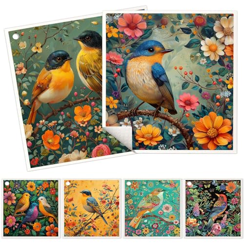 6 Pack Swedish Dishcloths for Kitchen - Reusable Dish Paper Towels Wash Cloths Washable,Absorbent Cellulose Cleaning Sponge Cloth Wipes Quick Dry, Decorative Tea Towels,No Odor Biodegradable(Bird) - color: 6pcs - Bird