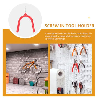 Ciieeo 16pcs Red Vinyl-Coated Steel Y-Shape Utility Hooks Screw-in Mop and Garage Tool Holders Wall Mount Garage Storage Accessories for Home Organization