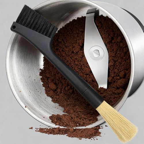 PMQEWZL Espresso Machine Cleaning Brush + Mini Dustpan Broom Set | Dual-Head Brush, For Coffee Grounds, Cleans Portafilter/Brew Head, Coffee Bar Crumbs