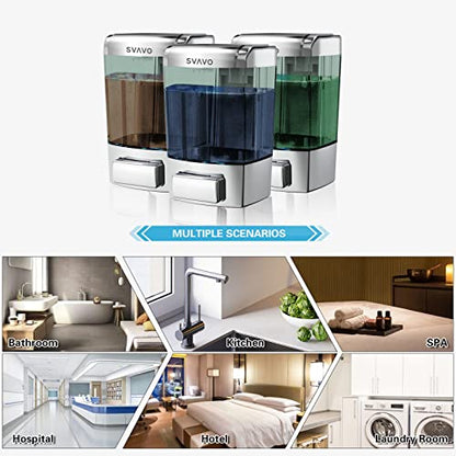 SVAVO Wall Mounted Soap Dispenser Kitchen Bathroom Manual Soap Dispenser Refillable Hand soap Dispenser for Liquid Contianers Shampoo Gel Chamber for Household Commerical 23.7oz (700ml) ABS - color: Chrome&clarity Brown