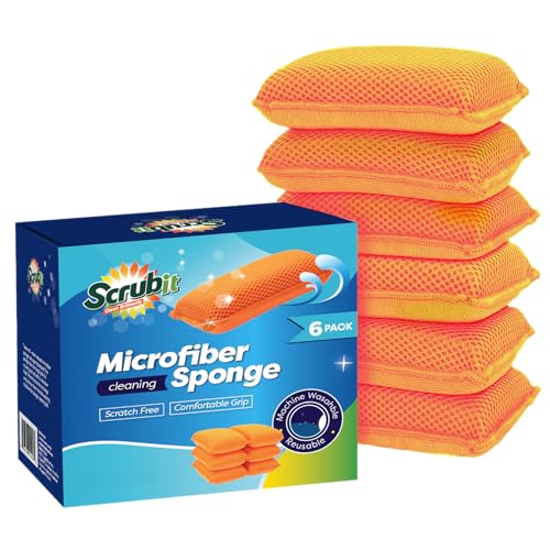 Commercial Miracle Microfiber Kitchen Sponge by Scrub-It - Large - Non-Scratch Heavy Duty Dishwashing Cleaning sponges- Machine Washable- (Orange, 6 Pack) - color: Orange