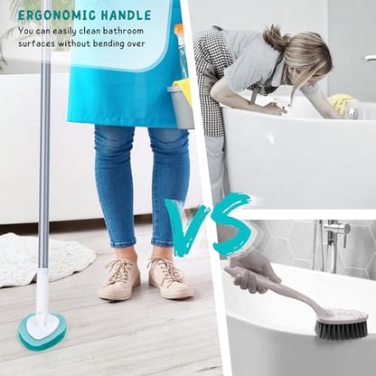Shower Scrubber with Long Handle, 47'' Bathtub Scrub Brush, Toilet Paper Holder Stand with Shelf, Free Standing Tissue Roll Storage Rack