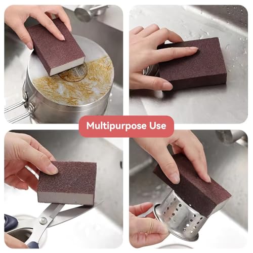 1 Pack Nano Carborundum Emery Sponge Pads for Cleaning Rust from Pots, Pans, Oven, Grill, Sink, Stains, Scouring Brush Tool for Kitchen Scrub Without Fiberglass