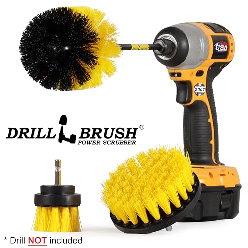 Medium Stiffness Power Scrubber Brush Set with Extension - Bathroom Scrubber Brushes - Scrub Brushes for Shower - Drill Scrub Brush Attachment - Tub Cleaner - Shower Door - Bathroom Mirror - color: Yellow