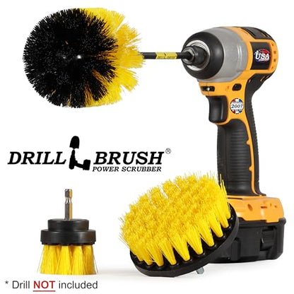 Medium Stiffness Power Scrubber Brush Set with Extension - Bathroom Scrubber Brushes - Scrub Brushes for Shower - Drill Scrub Brush Attachment - Tub Cleaner - Shower Door - Bathroom Mirror - color: Yellow