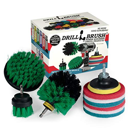 Drillbrush Kitchen Cleaning Supplies - Whole Household Scrubbing Pads and Medium Stiffness Brushes - Stove Top and Oven Rack Cleaning Brush Kit - Sink, Tile, Laminate, Vinyl, Pan, Countertop Scrubber - color: Green